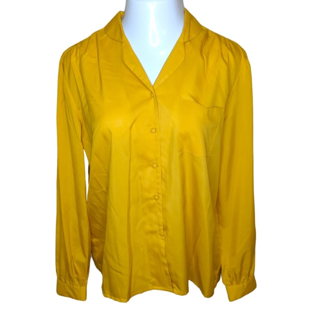 VINTAGE ANN CHABROL Mustard Yellow Button Up Blouse 18 K-Mart Modern Large